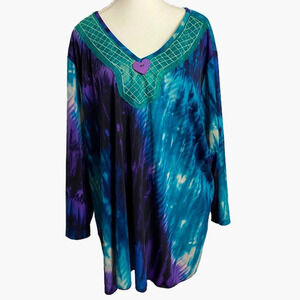 Essentials women's Tie Dye Print 3/4 sleeve stretch knit popover‎ Top